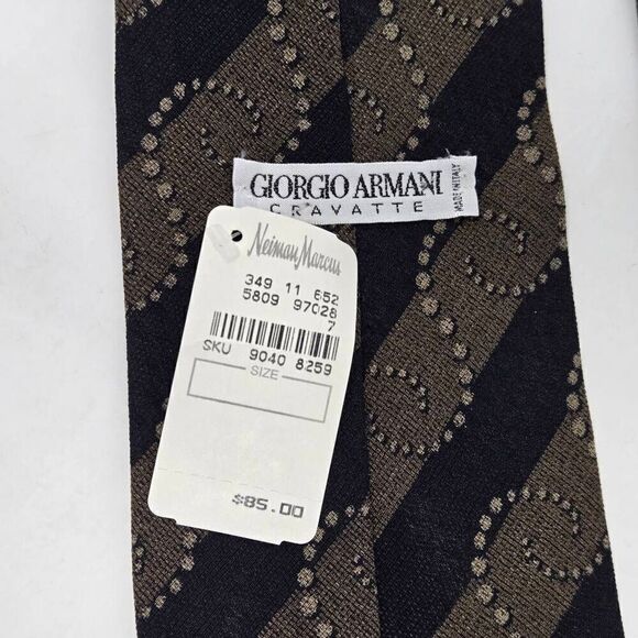 GIORGIO ARMANI CRAVATTE ITALY SILK TIE BLACK TAN BUBBLE STRIPE 4" X 56" NEW NWT - Picture 3 of 3